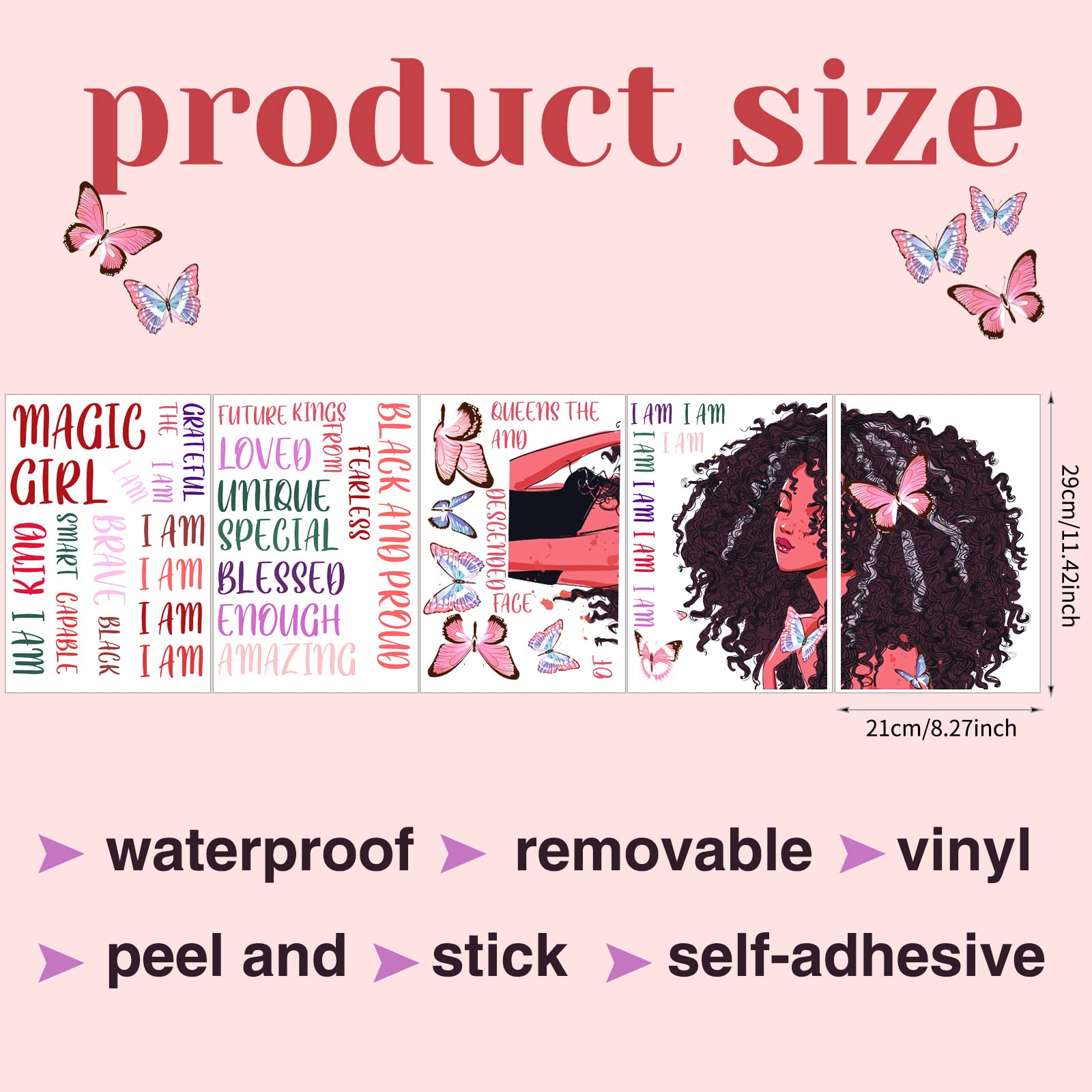 Black Girl Inspirational Quote Wall Decal Butterfly Sticker Motivational Saying American Wall Decor Sticker For Wall Decoration